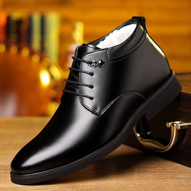 2025新款男士棉鞋冬季加绒保暖加厚皮靴厚绒皮毛一体靴子商务软皮