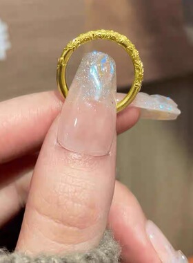 古法黄金戒指女紫荆花浮雕繁花似锦素圈指环小红书同款2025新款潮