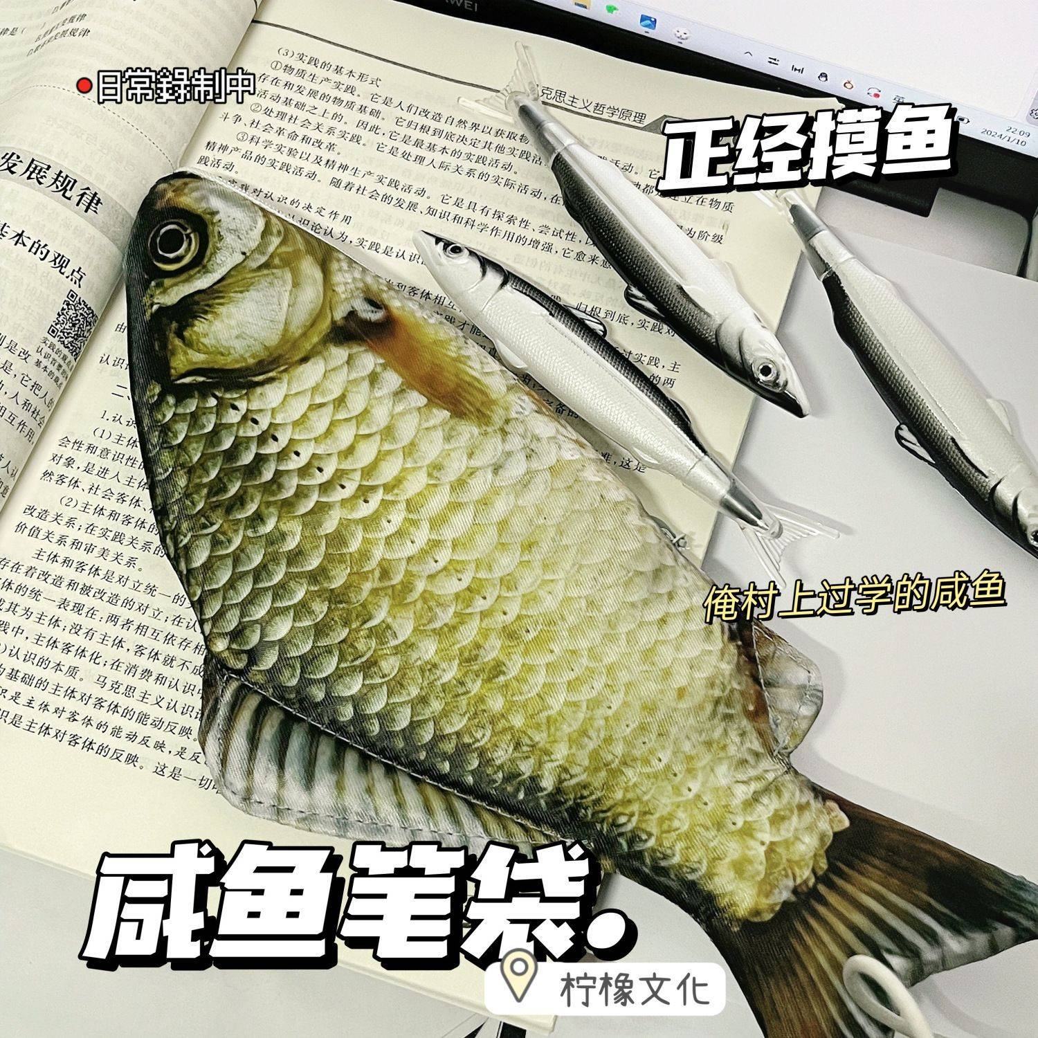 创意仿真鲫鱼笔袋抖音同款个性搞怪咸鱼笔袋海鱼文具盒韩版文具袋