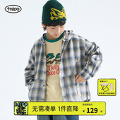 商场设计款 开衫 mipo春季 女男童磨毛格纹长袖 连帽上衣 儿童衬衫