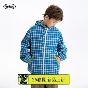 【商场同款】mipo春季儿童外套男女童户外连帽格子百搭潮流上衣
