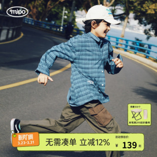 肌理格上衣防皱易打理小绅士必备格纹衫 mipo儿童夏条纹衬衫 棉长袖