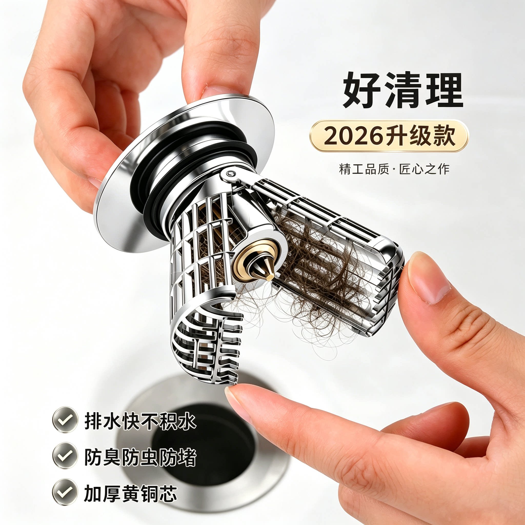 洗手盆脸池漏水塞子通用面盆下水器毛发防堵弹跳芯过滤网通用配件