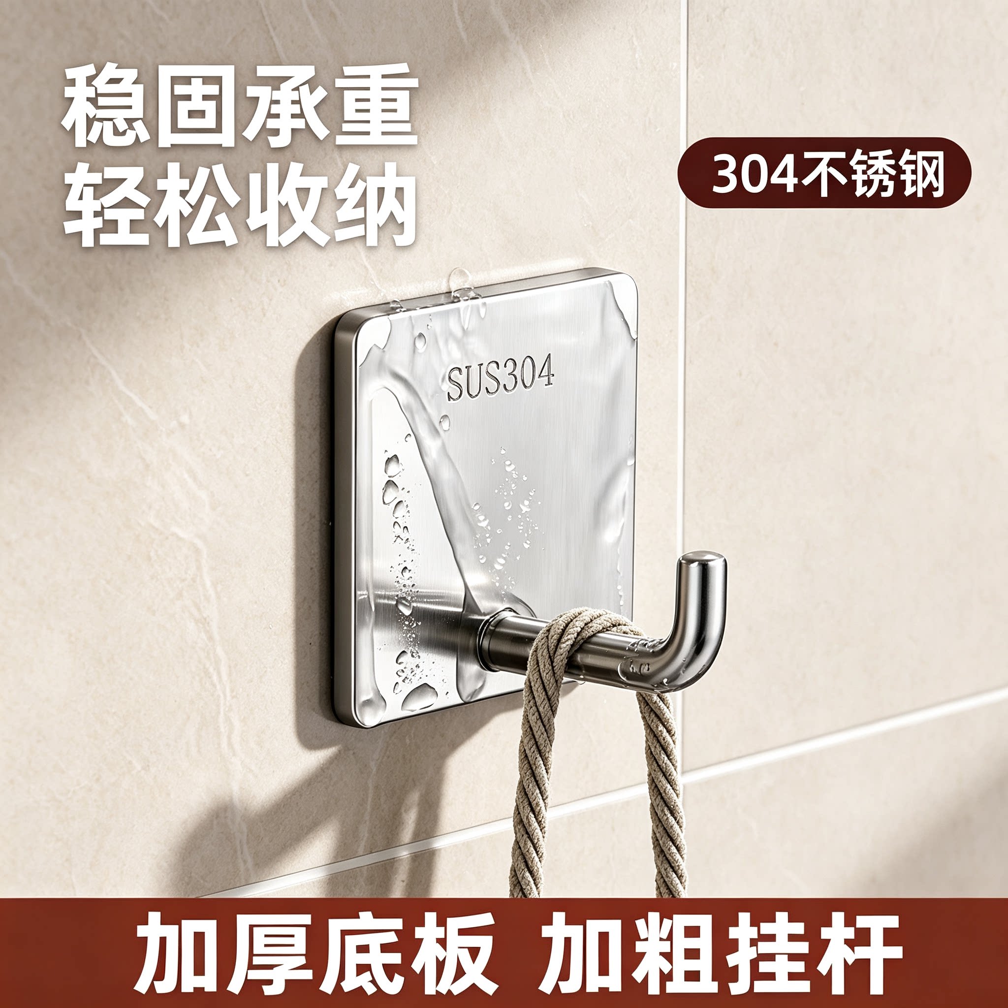 304不锈钢免打孔牢固承重挂钩图片