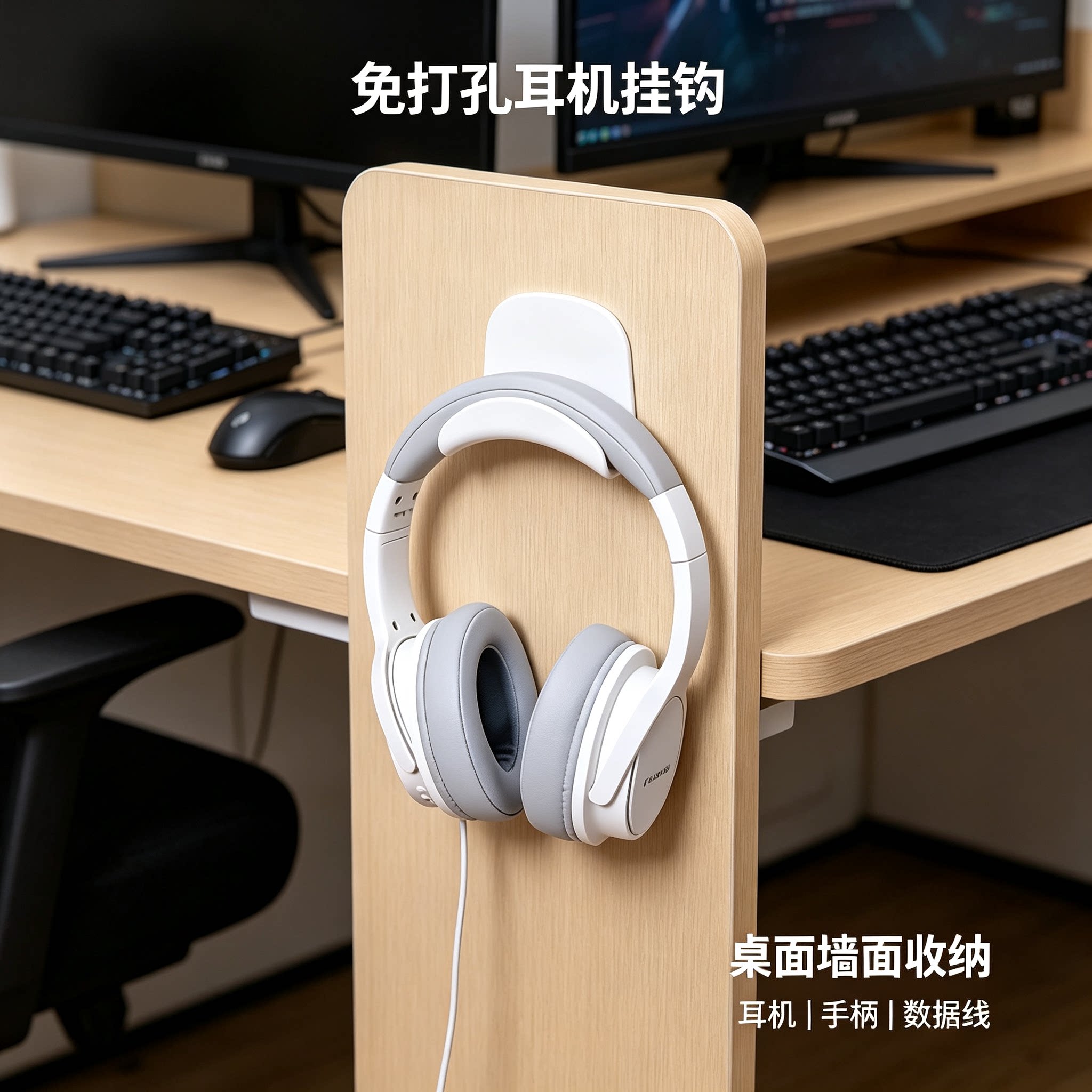 免打孔电脑耳机支架头戴式耳机挂钩耳麦收纳挂钩学生宿舍粘贴壁挂