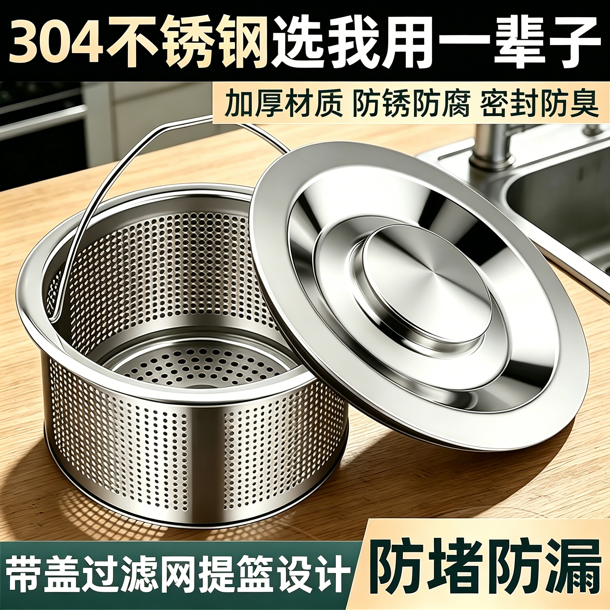 厨房水槽过滤网洗菜盆水池管道304不锈钢盖子塞子下水器套装配件