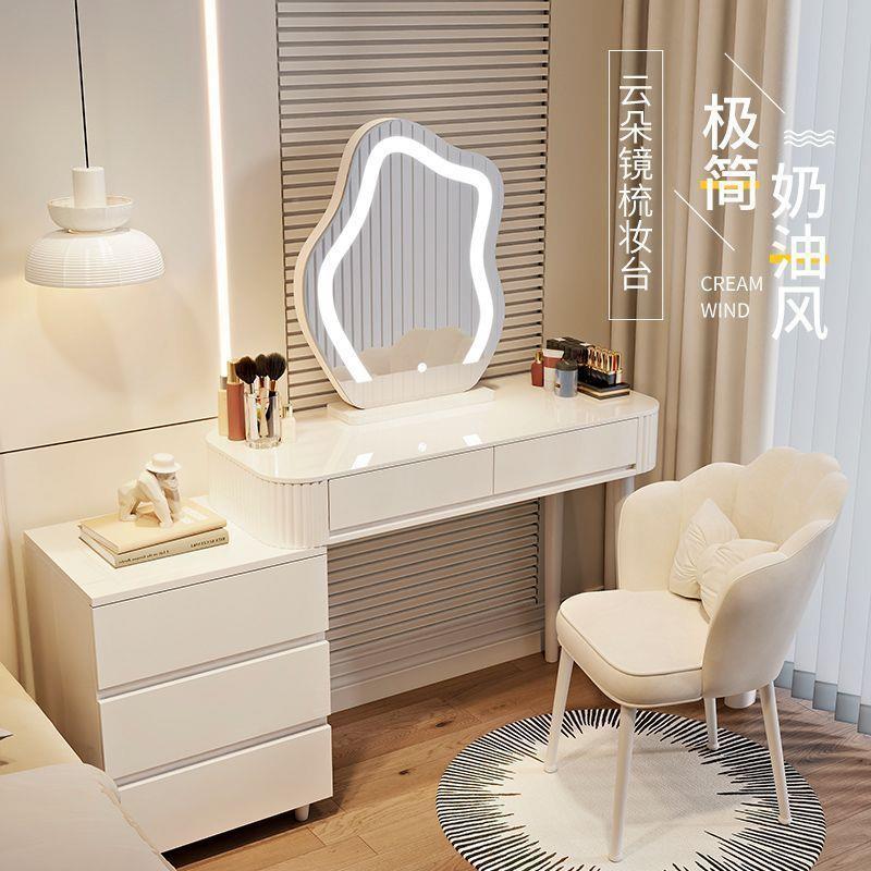 新款奶610风梳妆卧室现简约轻奢油化妆台收纳代柜一台体小户型化