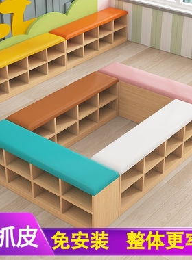早教中心沙发凳培训机构等候区换鞋凳舞蹈班幼儿园长条软包鞋柜