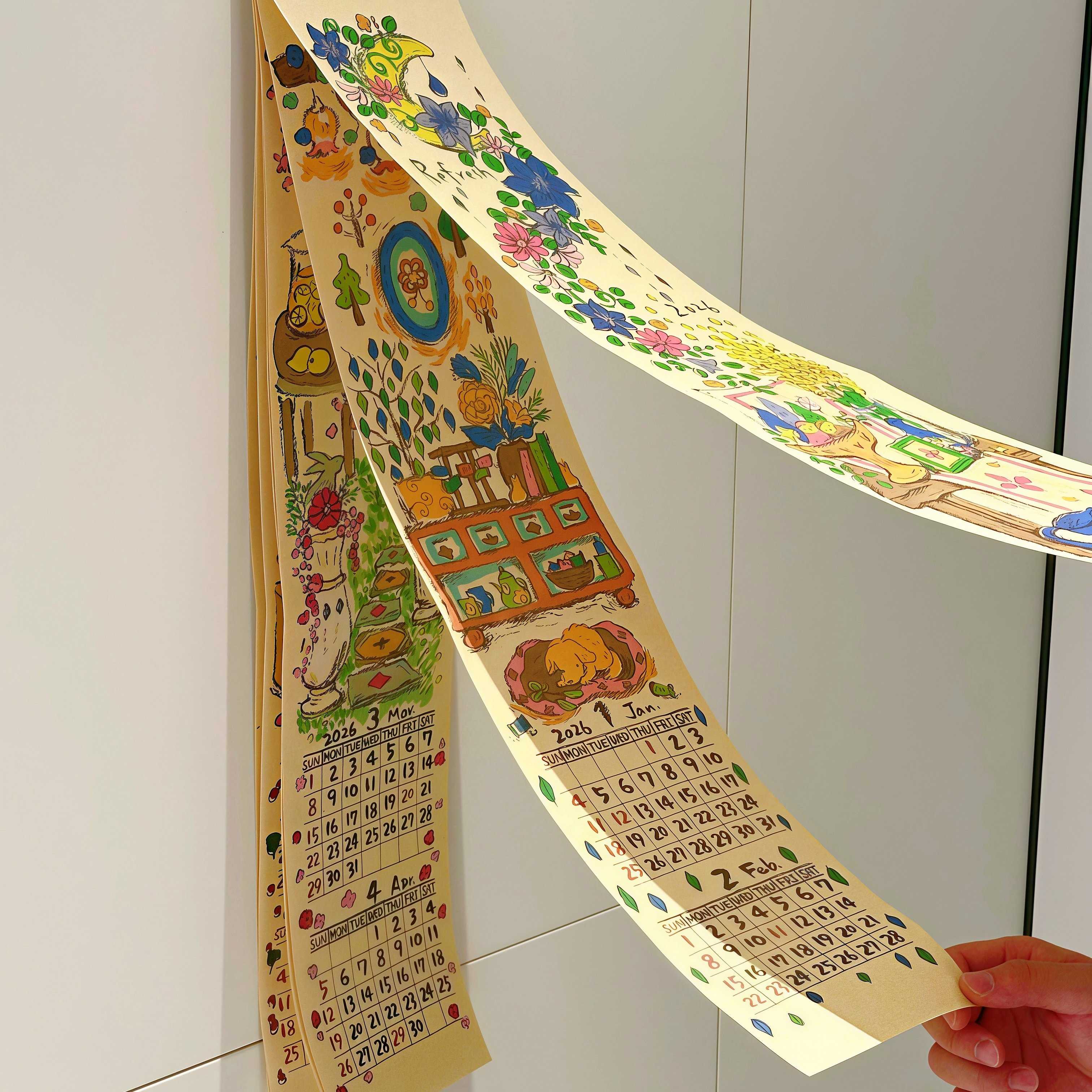 新款复古花卉尼泊尔手绘插画挂历2027年日历装饰摆件办公家居高级