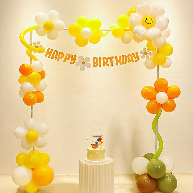ins风雏菊方形生日拱门气球套装布置宝宝周岁生日装饰男女孩现货