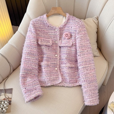 羊毛亮片小香风羽绒服毛呢外套女