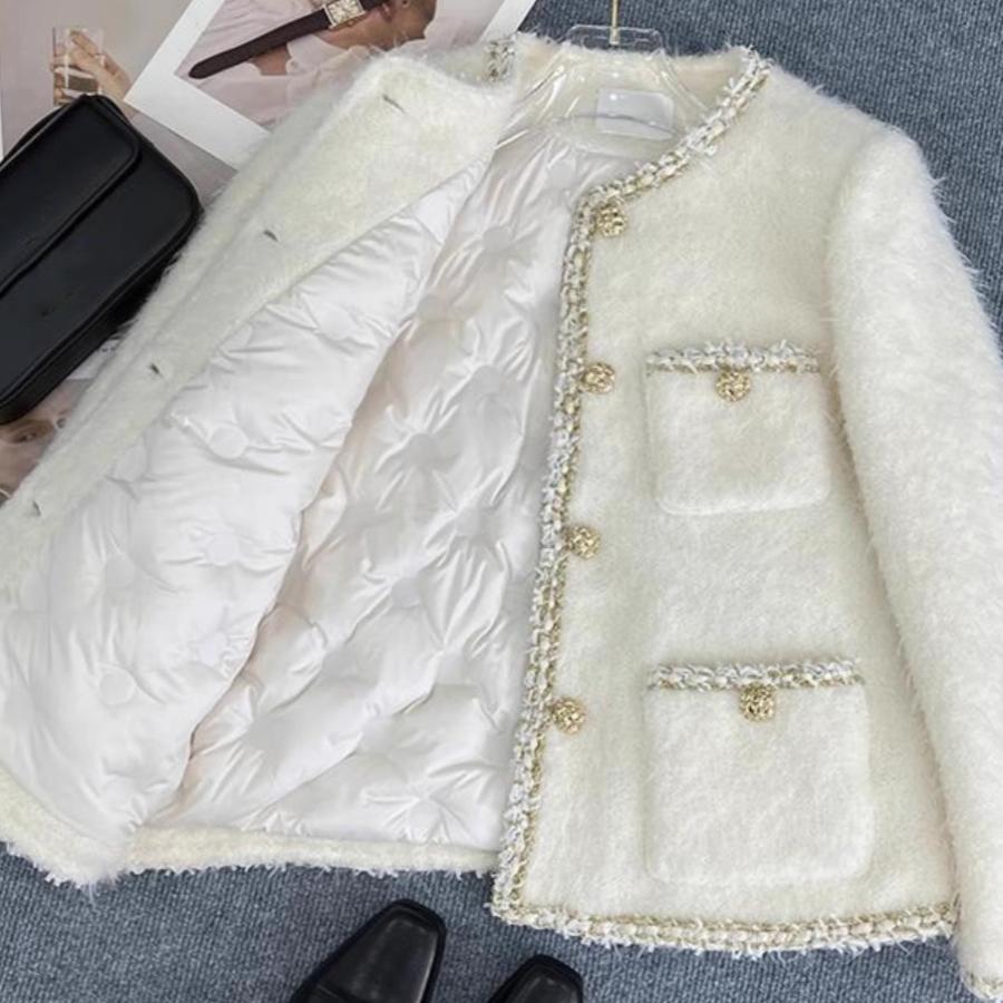 小香风名媛轻奢水貂毛呢个子外套