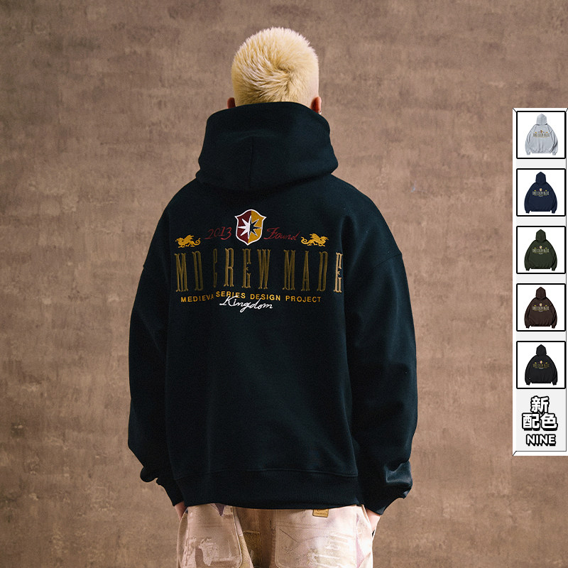 Remedy秋冬国潮刺绣抓绒帽衫外套潮牌美式街头情侣连帽卫衣男女