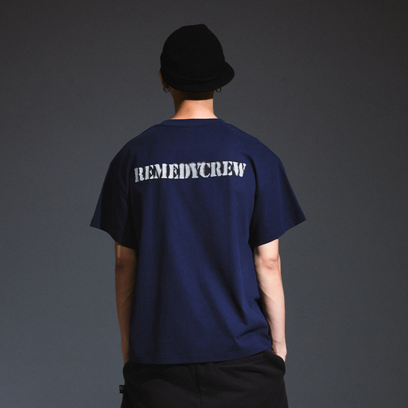 Remedy夏季字母国潮宽松boxy版型半袖体恤美式街头潮牌短袖T恤男