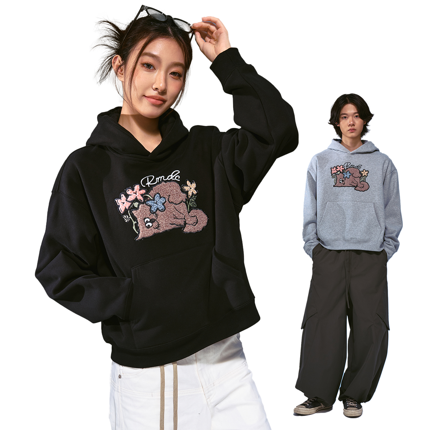 Remedy 美式复古卡通刺绣连帽卫衣男女秋季潮牌情侣帽衫休闲外套