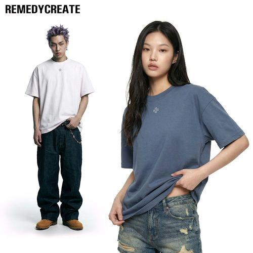 Remedy 春夏新款潮牌宽松短袖T恤男女基础款美式休闲圆领体恤上衣