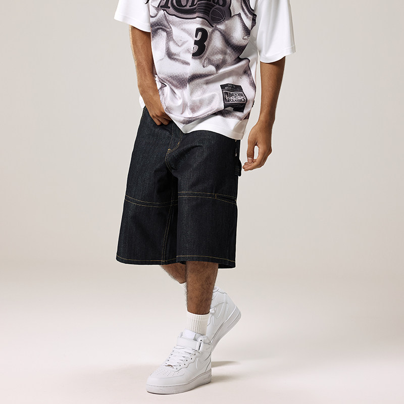 Remedy 夏季国潮宽松直筒原牛休闲短裤美式街头潮牌六分牛仔裤男