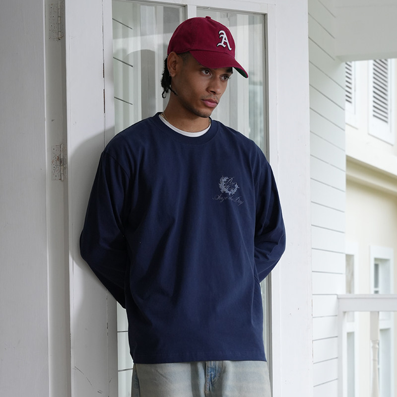 Remedy春秋新款国潮手写体印花宽松体恤美式潮牌邮戳长袖T恤男女