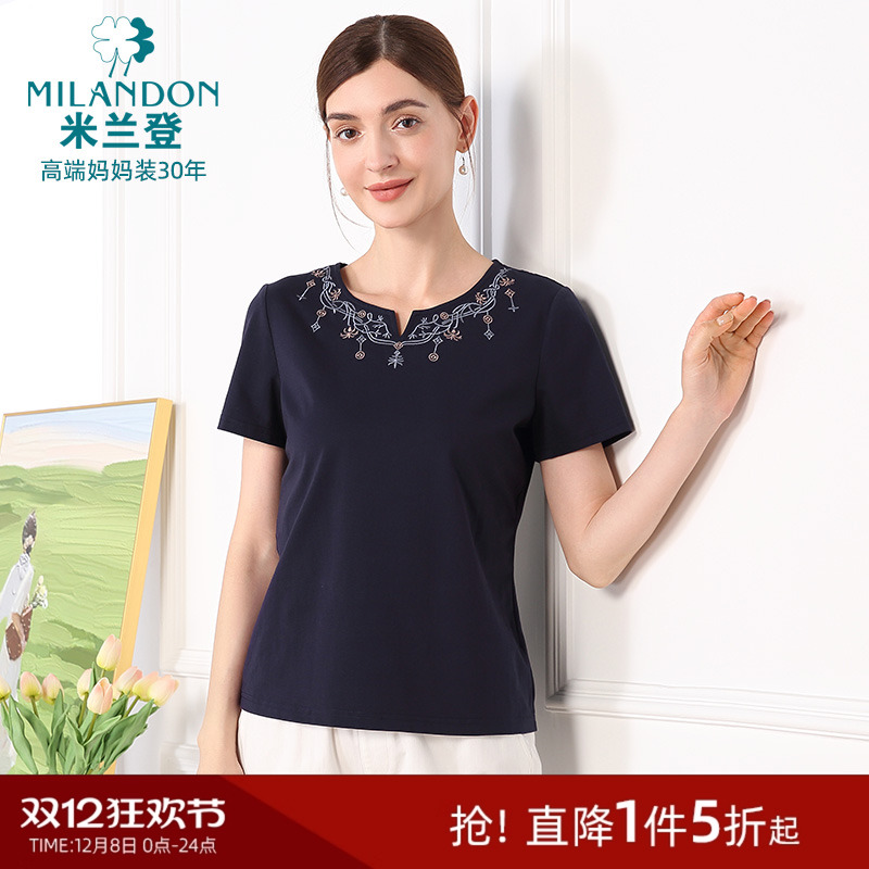 米兰登中老年妈妈装短袖T恤衫