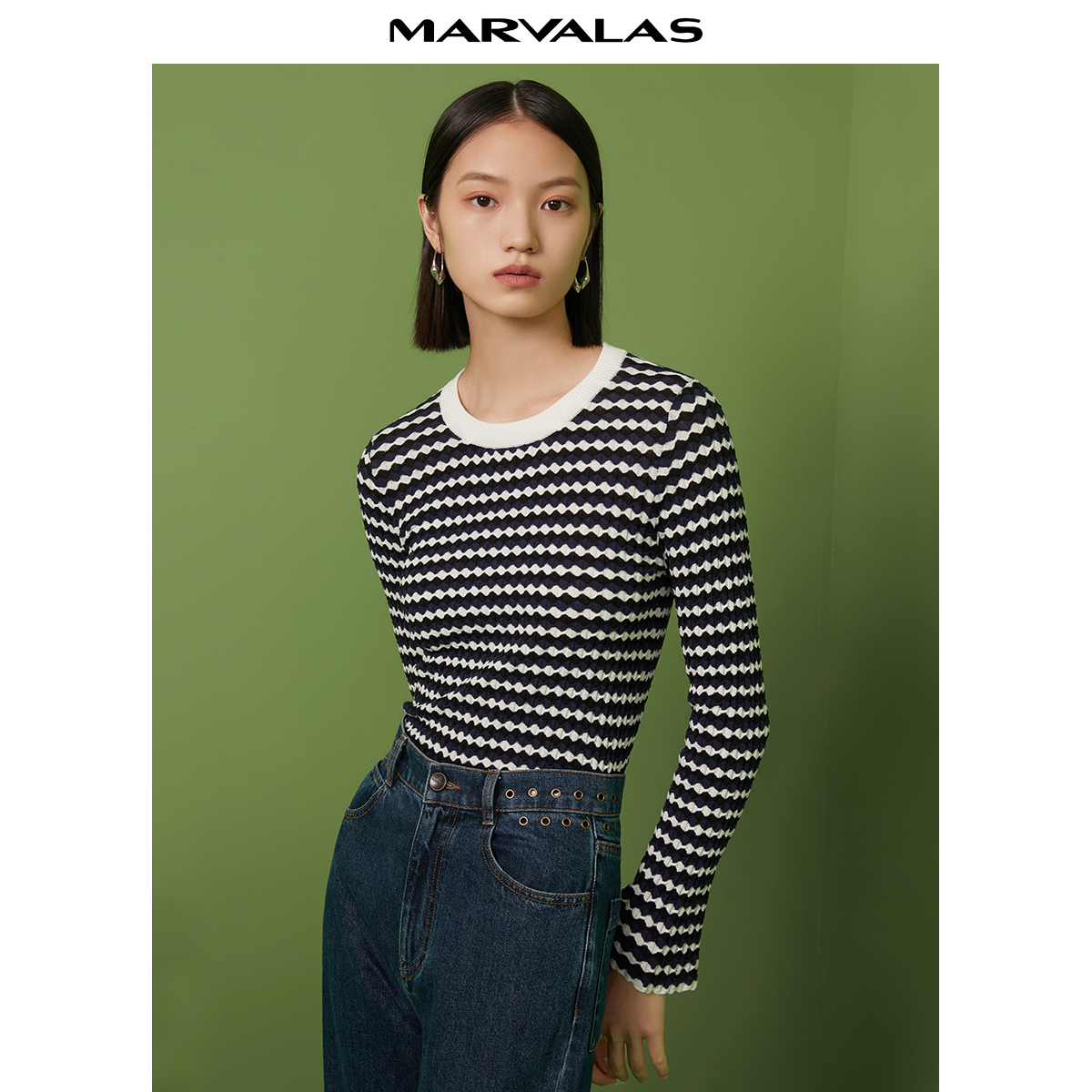 曼德诗棉质套头毛衣圆领