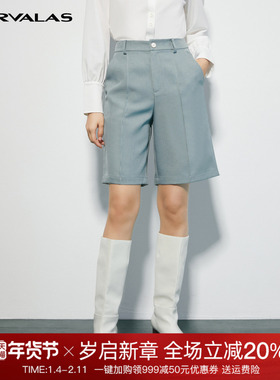 曼德诗绿色高腰a字短裤女外穿2025春夏宽松显瘦气质时尚OL直筒裤