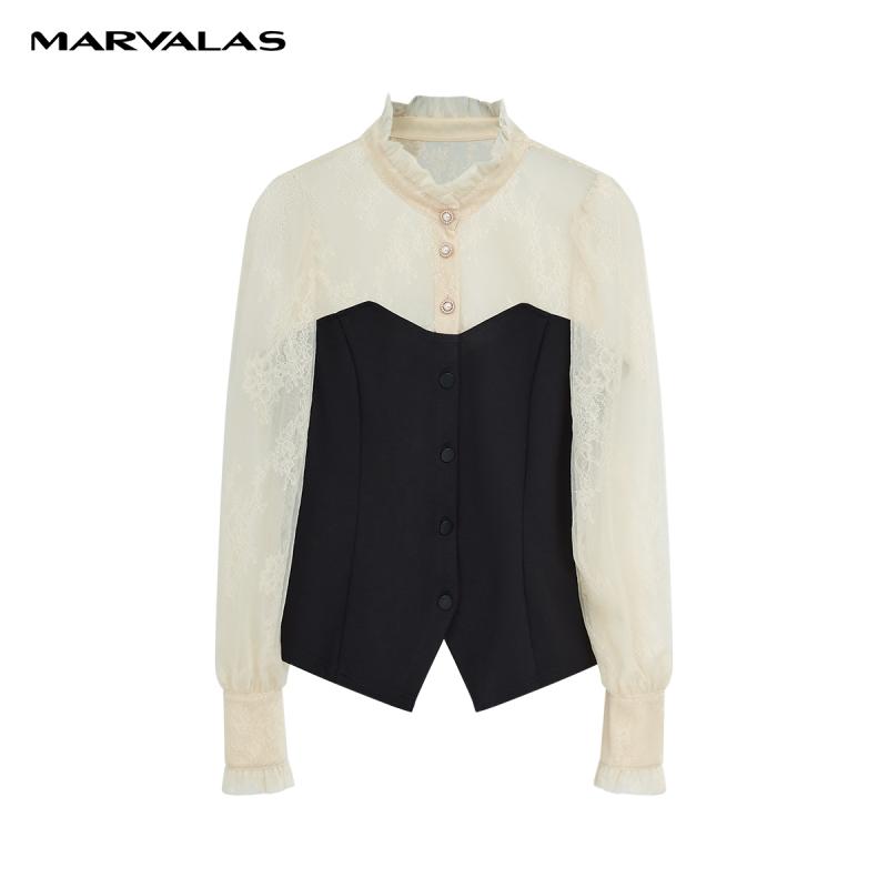 曼德诗设计感蕾丝衬衫