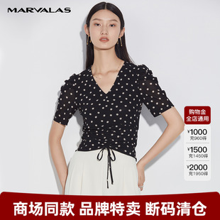 曼德詩黑色波點小衫 chic上衣雪紡上衣設計感小眾襯衫 女2025夏法式