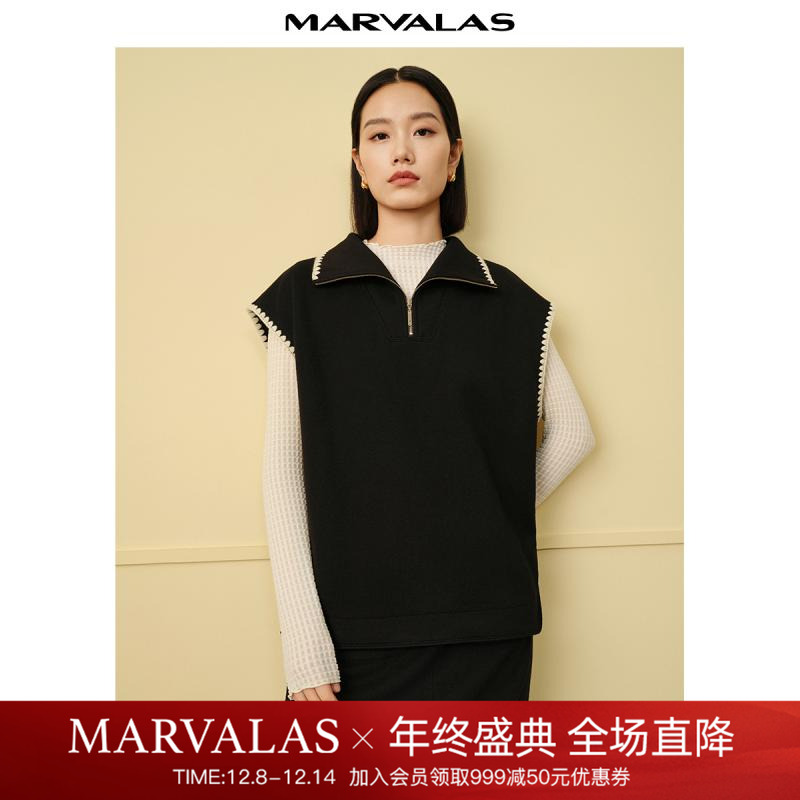 曼德诗拉链通勤中长款马甲