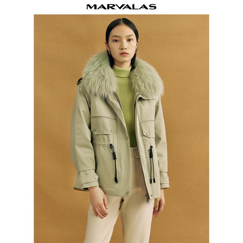 【反季清仓】曼德诗派克羽绒服女款2025冬季新款大毛领白鸭绒外套