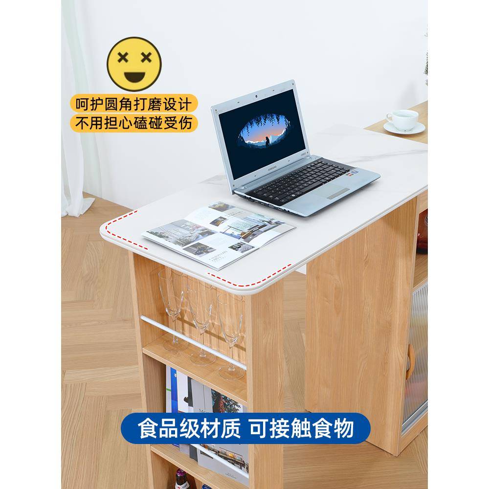 my日式岩板吧台餐边柜隔断一体客厅实木伸缩餐桌小户型酒柜储物
