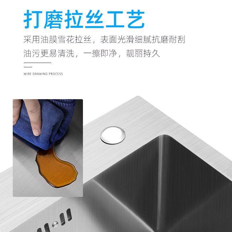 厨房不锈钢拉丝水槽大单槽纳米加厚304手工洗碗池盆中盆全套套餐