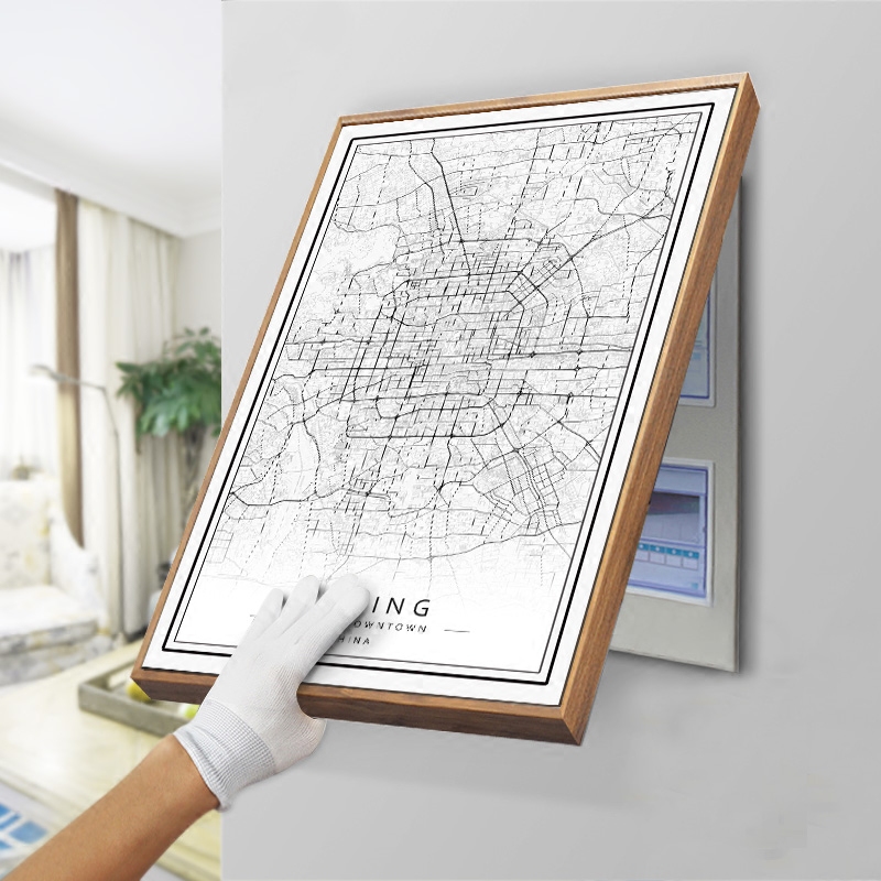 黑白线描城市定制艺术地图电表箱装饰画现代简约客厅壁挂画免打孔图片