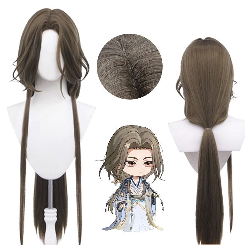 代号鸢 周瑜cos假发  广陵王 古风长直 特调青棕 发饰 混蓬