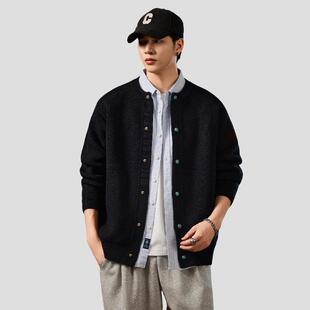 2025慵懒风开衫毛衣男秋冬情侣休闲通勤纯色宽松针织衫外套黑色