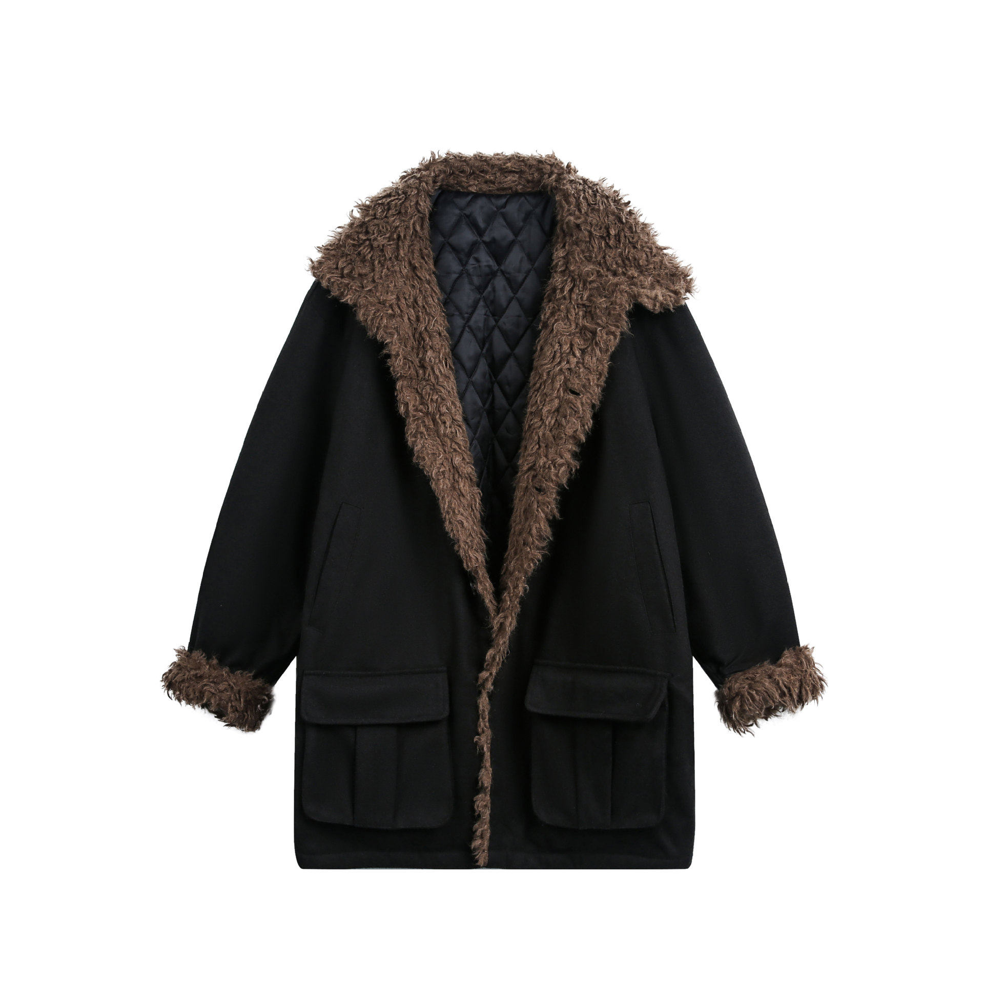 衣道古着25冬季新款美式复古高级感羊羔毛立领中长款保暖棉服外套