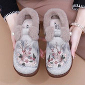 保暖舒适刺绣一脚蹬妈妈中老年防滑布鞋 意迪森刺绣老北京棉鞋 冬季