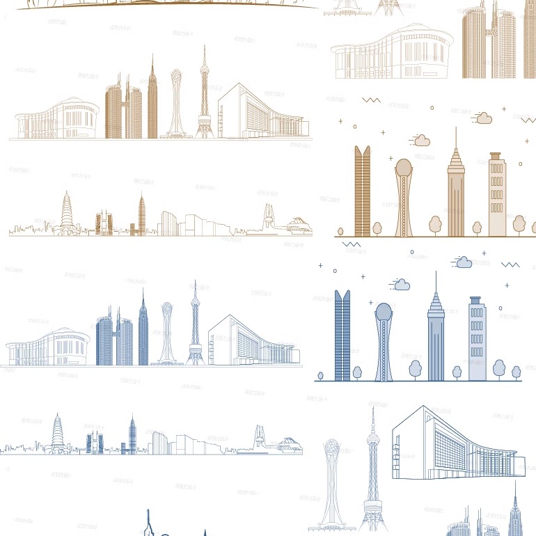 常州江苏手绘旅游地标建筑景点剪影地平天际线描稿插画图设计素材