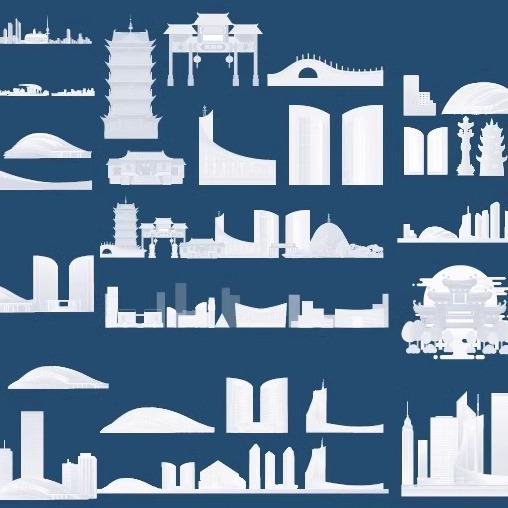 合肥安徽设计地标剪影旅游建筑手绘景点地平天际线描稿插画图素材