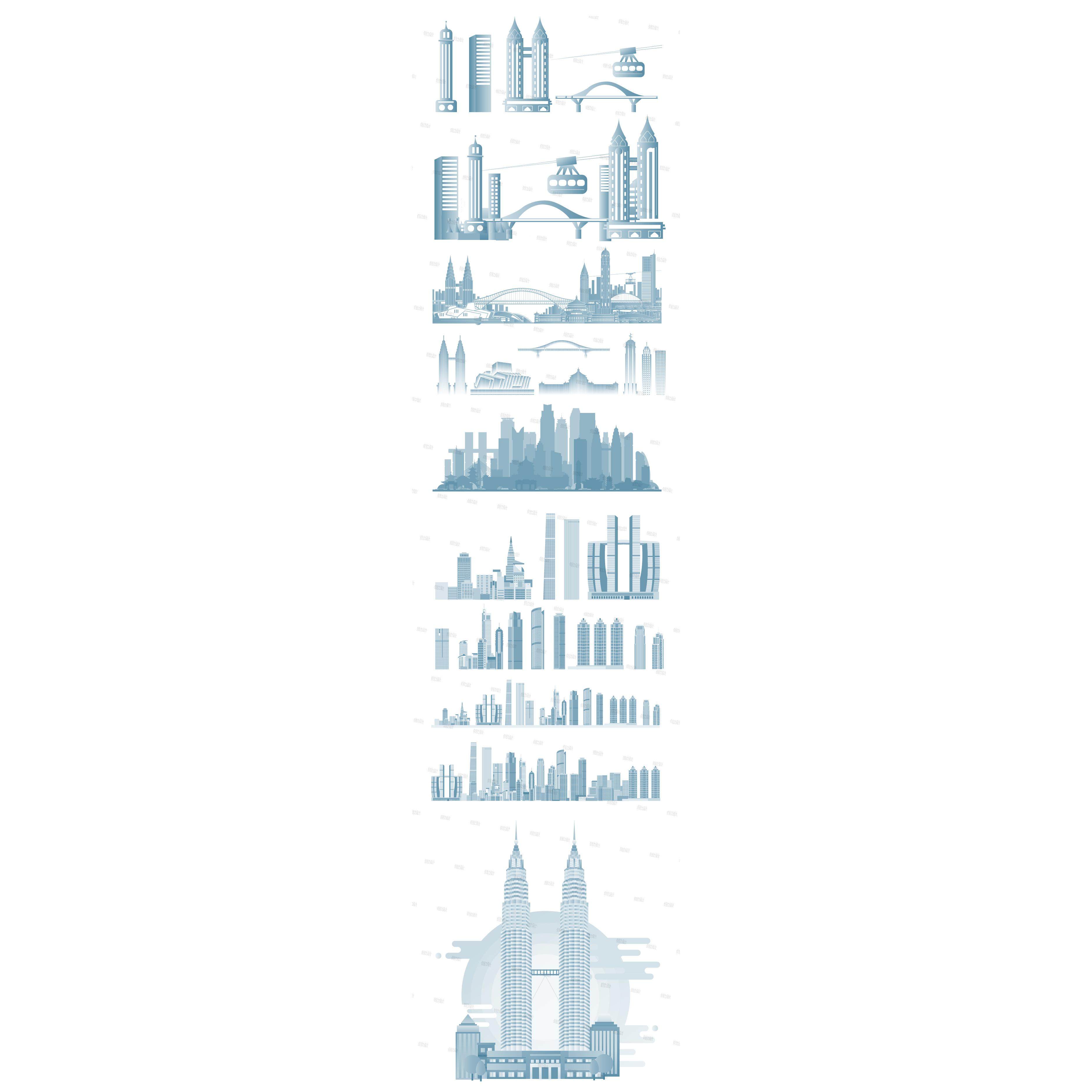 重庆渝剪影建筑手绘景点旅游地标地平天际线描稿插画图设计素材