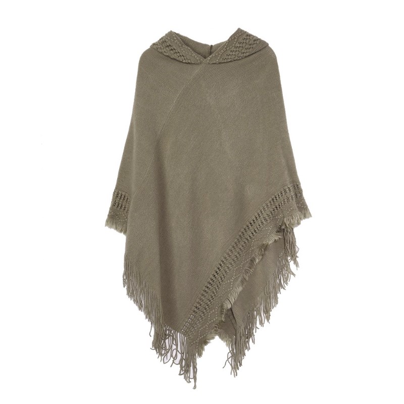 Womenb Winter Knitted Hooded Poncho Cape Solid Color Crochet