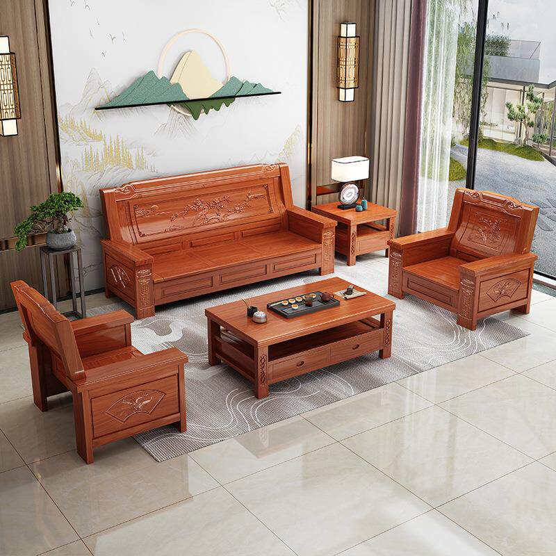 实木沙发中式客厅三人位农村堂屋自建房香樟木木制木头老式春秋椅