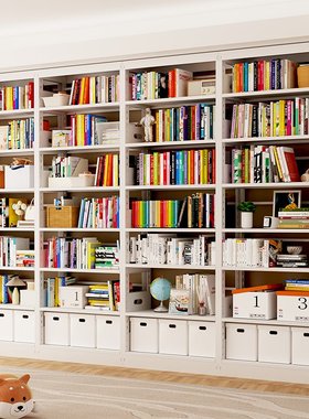 钢制图书馆书架一体靠墙落地置物架客厅多层家用儿童书籍馆铁书柜