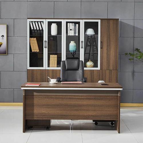 老板办公桌简约现代轻奢板式单人1.6米柚木工业办公主管桌椅组合