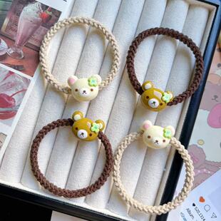 可爱四叶草轻松熊发圈ins少女奶咖发绳情侣闺蜜皮筋卡通百搭发饰