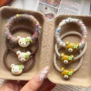 可爱卡通幸运四叶草轻松熊发圈少女小熊马尾高弹力皮筋小肠发饰