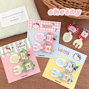 可爱果冻色蜜桃草莓勺子叉子发夹少女心侧边刘海夹发卡鸭嘴夹头饰