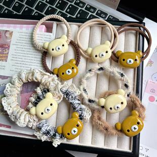 可爱轻松熊发圈ins咖色小熊花边肠圈少女心卡通简约皮筋马尾发饰