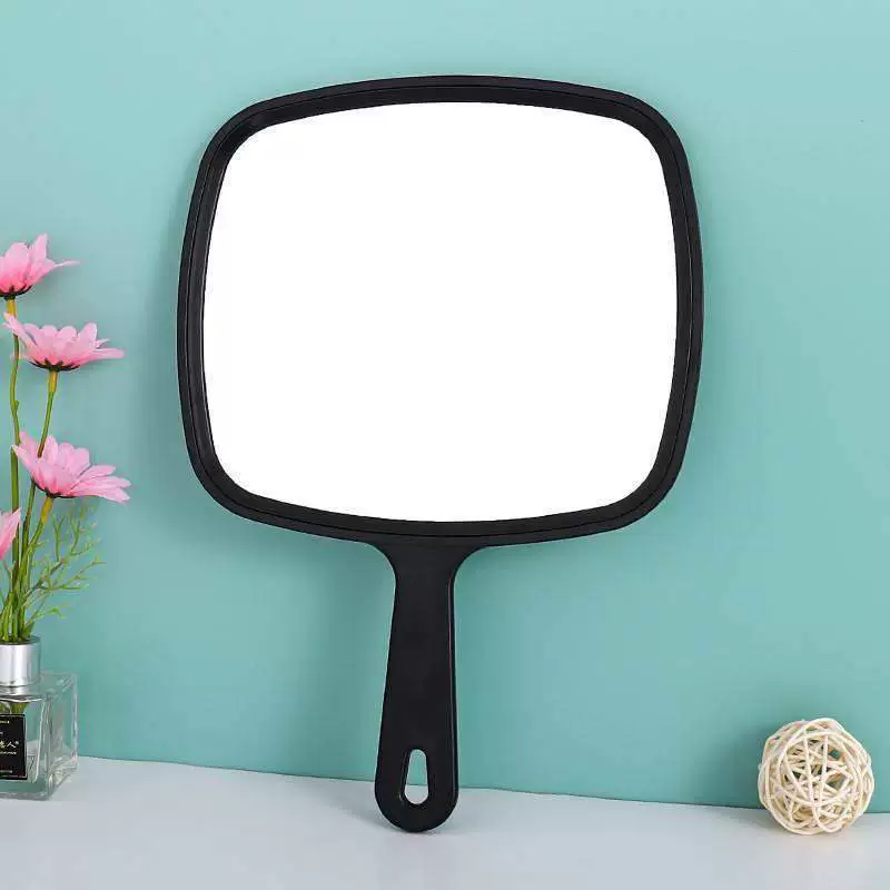 特大号高清化妆镜方形手柄镜圆形可携式手持镜美容院发廊镜子化妆