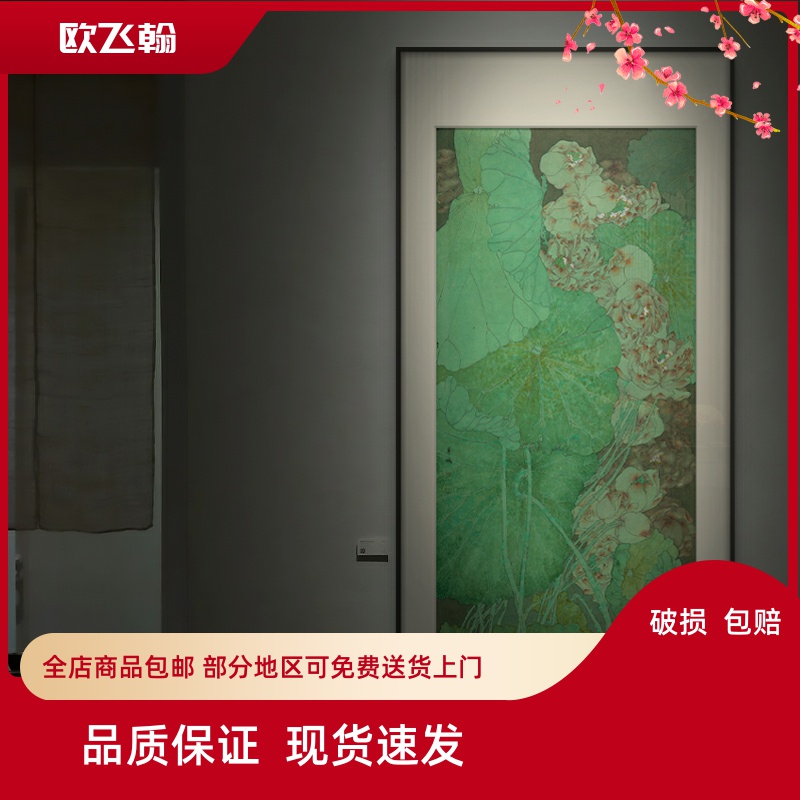 新中式荷花装饰画日式民宿会所酒店别墅入户玄关书房过道绿色挂画图片