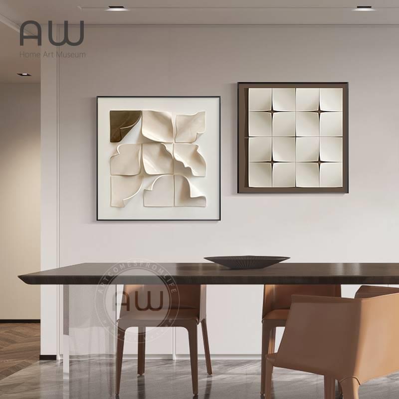 现代轻奢3D立体餐厅装饰画高档组合挂画简约高级感客厅背景墙壁画图片